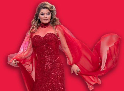 New York, NY - February 5, 2020: Shania Twain wearing dress by Tony Iniguez walks runway for The American Heart Association's Go Red For Women Red Dress Collection 2020 at Hammerstein Ballroom