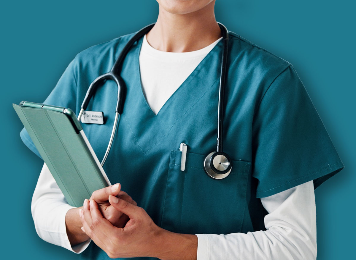 Nurse, woman and portrait with tablet in clinic for telehealth, online medical records or healthcare service. Medicine, doctor and smile with digital app for hospital schedule and health information
