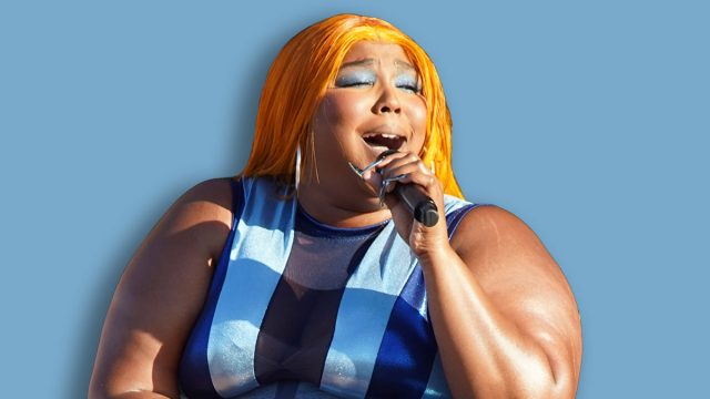 New Orleans, LA - April 28, 2023: Lizzo, an American rapper, singer and actress, headlines the "Festival Stage" at the 2023 New Orleans Jazz and Heritage Festival.